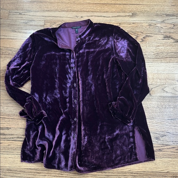 Bundle of 3 EILEEN FISHER Velvet Button Down Shirts - Blue, Hibiscus, Green - Picture 8 of 13